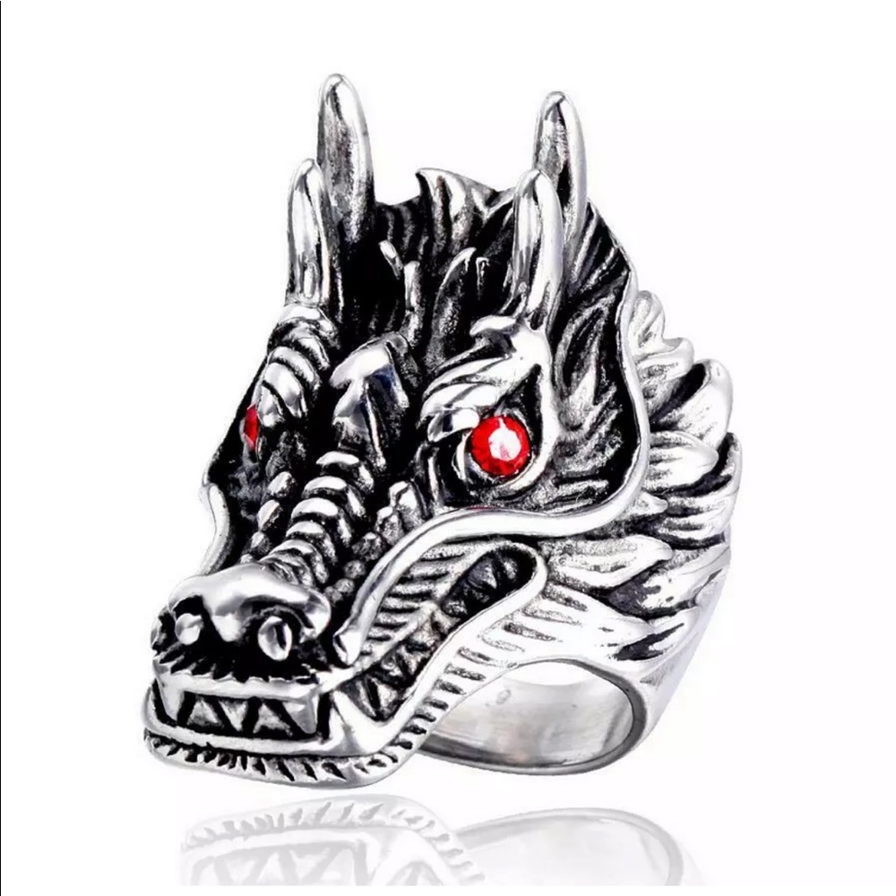 Size 11 Stainless Steel Dragon Biker Ring NEW - Picture 1 of 9